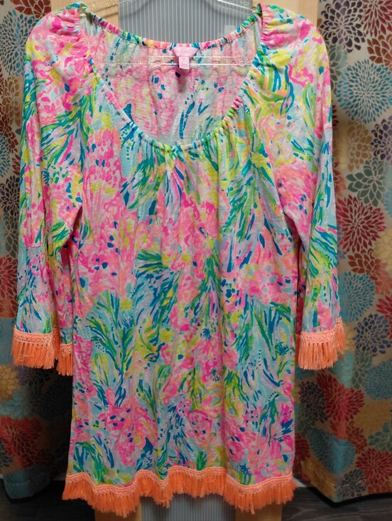 Lilly Pulitzer Dresses & Skirts - Lilly Pulitzer Pink, Blue & Green Fringe Tunic Dress Beach Sun Fun